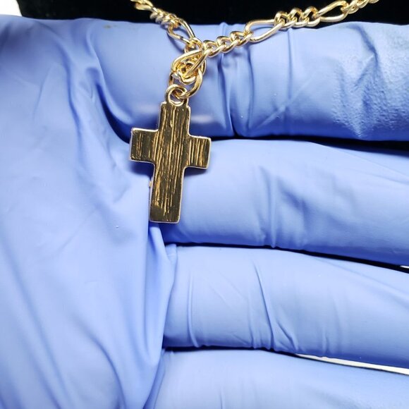 Unisex Polished Gold-tone Necklace with color changes Cross Pendant, 18+3-inch - Picture 8 of 11